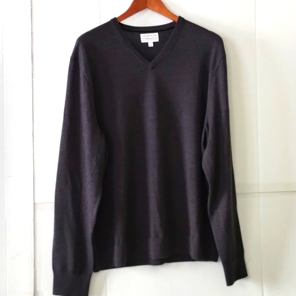 Calvin Klein Extra Fine Merino Wool black sweater Men's XL cozy dressy lux chic